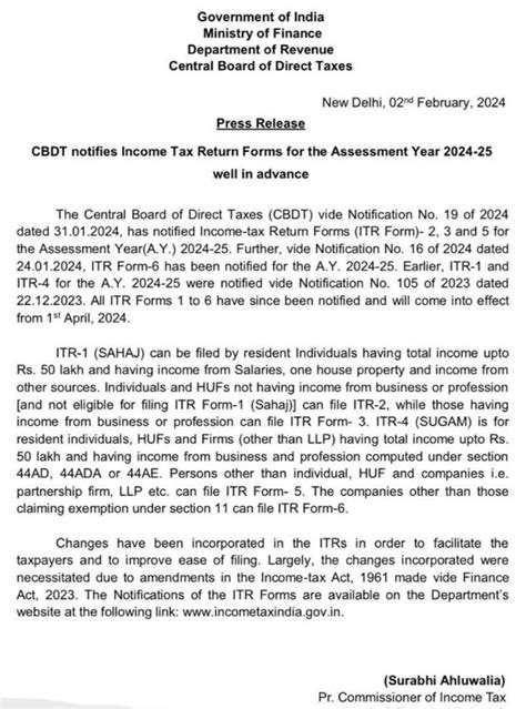 Cbdt Notifies Itr Forms For Ay Rja