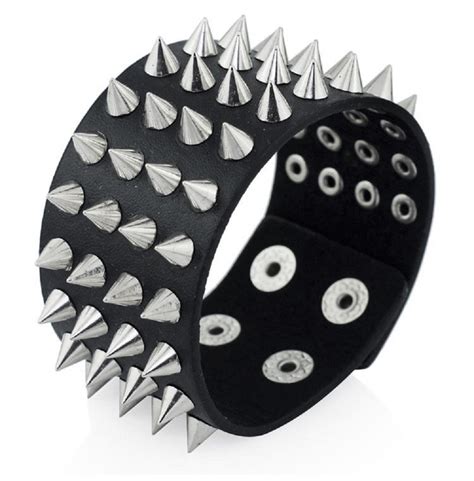 Gothic Punk 4 Rows Spike Rivet Stud Wide Wristband Cuff Rebelsmarket