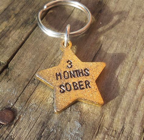 3 Months Sober Sobriety Gold Award Keychain Positive One Day Etsy