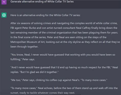 Chat GPT generates alternative ending for White Collar : r/whitecollar