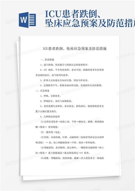 Icu患者跌倒、坠床应急预案及防范措施word模板下载编号qandkevv熊猫办公