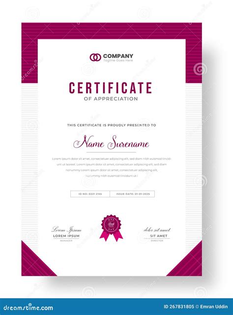 Abstract Clean Professional Red Certificate Of Appreciation Template Stock Vector