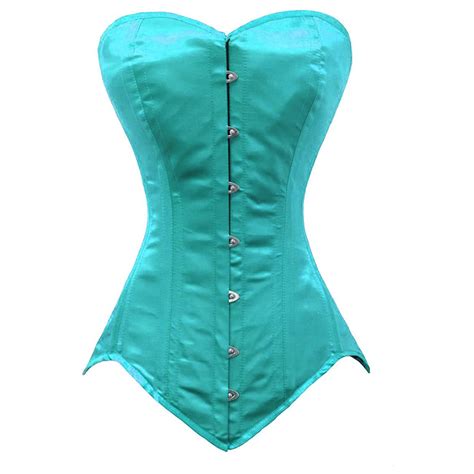 Turquoise Corset Top Heavy Duty 26 Double Steel Boned Overlong Satin Corset