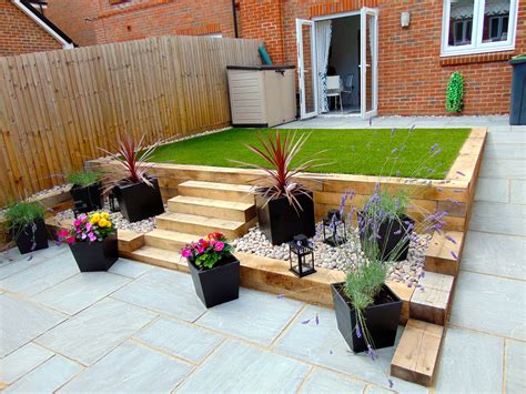 Tiered Garden With Oak Sleepers Tiered Garden Sloped Garden Patio