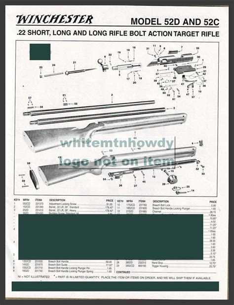 2005 Winchester Model 52d And 52c 22 Target Rifle Schematic Parts List