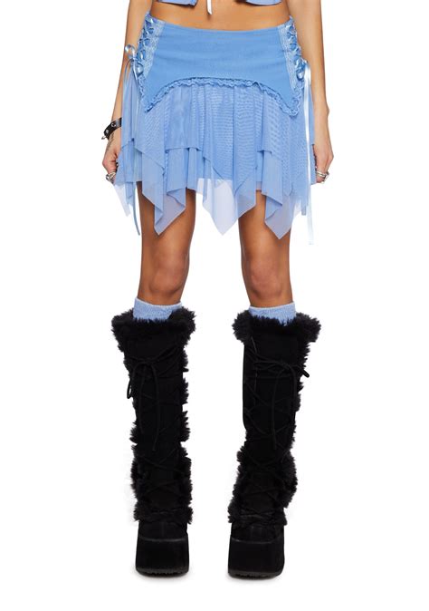 Current Mood Mesh Lace Handkerchief Fairy Mini Skirt Blue Dolls Kill