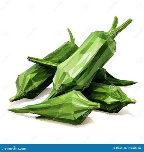 Low Poly Okra Illustration On White Background | CartoonDealer.com #312544287