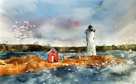 Lighthouse Watercolor Painting. Seascape. Original Painting, Jim ...