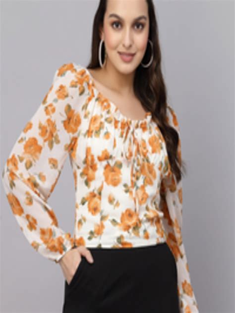 Buy Mafadeny Floral Print Tie Up Neck Top Tops For Women 22231572