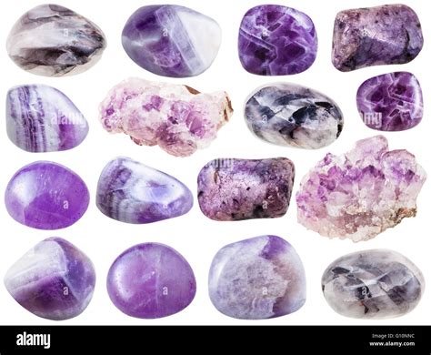 Set Of Various Amethyst Natural Mineral Stones And Gemstones Isolated