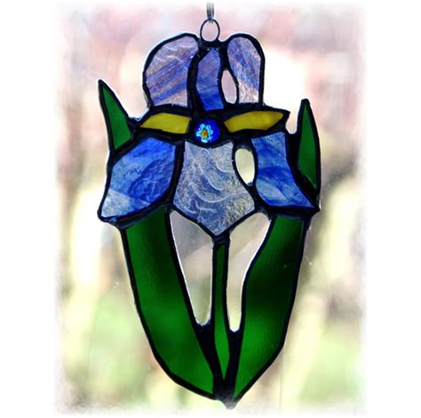 SOLD Iris Suncatcher Stained Glass Blue Flower Folksy