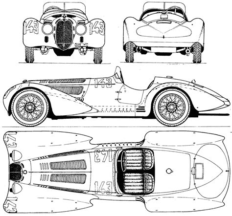 Alfa Romeo 8C 2900B 1938 Blueprint - Download free blueprint for 3D ...