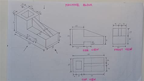 Isometric View 9 And Orthographic Projections Of Machine Block