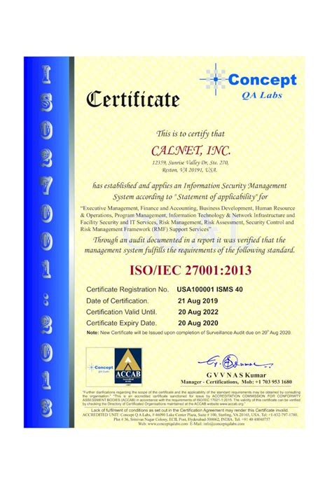 Pdf Iso Certificate Calnet Inc Usa Isms Iso