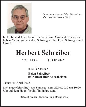 Traueranzeigen Von Herbert Schreiber Trauer In Thueringen De