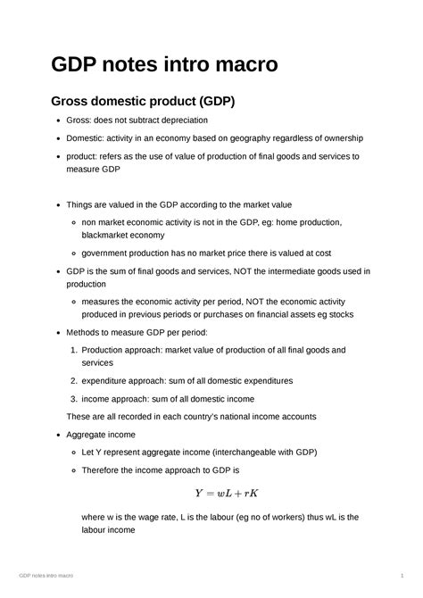 Gdp Notes Intro Macro Summary Of The Gross Domestic Product Gdp