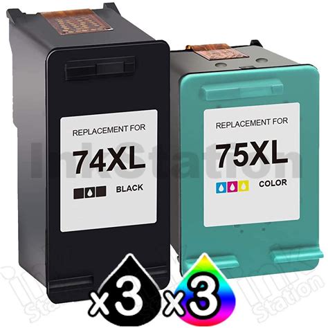 HP 6 Pack 74XL 75XL Compatible Inkjet Cartridges CB336WA CB338WA