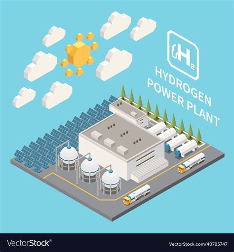 Hydrogen Power Plant Isometric View Royalty Free Vector