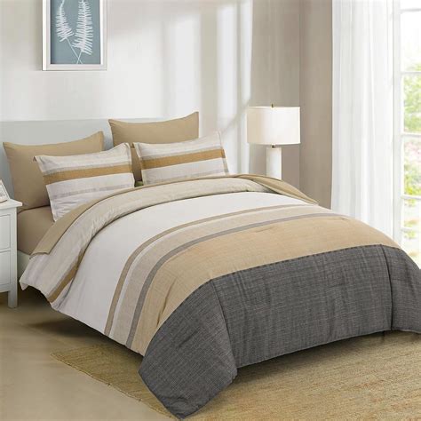 Amazon Dobuyly Striped King Size Comforter Set Brown Stripe