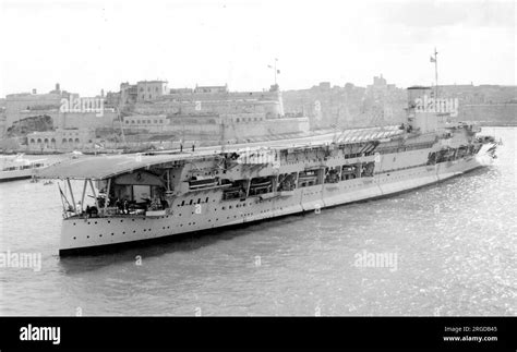 Royal Navy Hms Glorius Aircraft Carrier At Anchor Steaming Up Hms