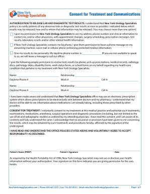 Fillable Online Consent For Treatment And Communications Fax Email