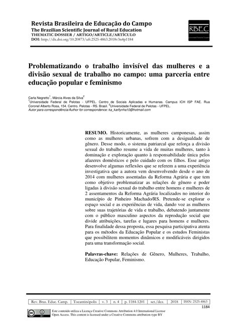 Pdf Problematizando O Trabalho Invisível Das Mulheres E A Divisão