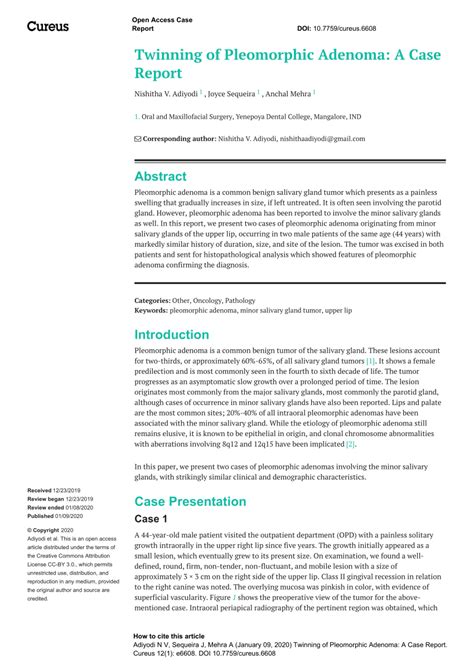 Pdf Twinning Of Pleomorphic Adenoma A Case Report