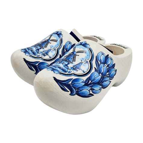 Buy Wooden Clogs Original Clogs White With Delft Blue 6 Cm