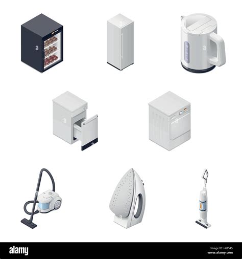 Household Appliances Detailed Isometric Icons Set Part 3 Vector