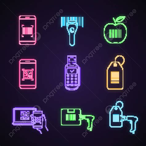 Barcodes Neon Light Icons Set Barcode Illuminated Laser Vector Barcode