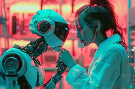 Human And Robot Collaboration In Hightech Laboratory Futuristic Ai