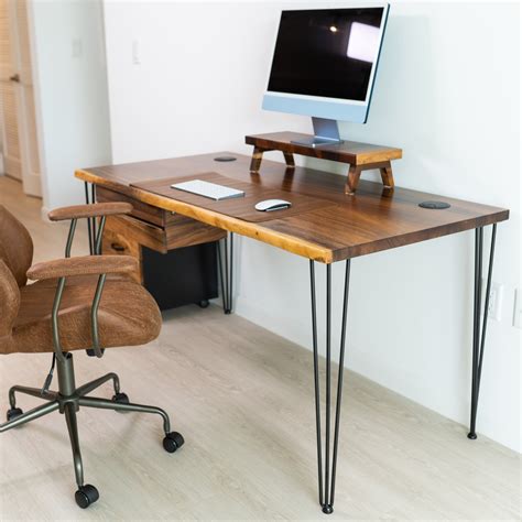 Computer Desk with Storage - Live Edge Walnut Desk, Home Office Desk