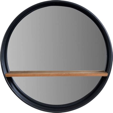 Kempsey Round Mirror With Wooden Shelf Round Mirror With Wooden Shelf