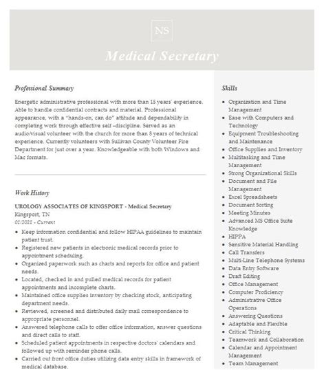 Medical Secretary Resume Example