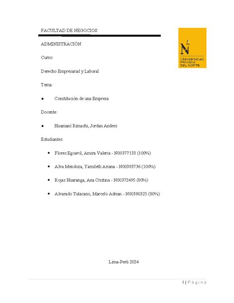 T1 Derecho Empresarial Y Laboral FACULTAD DE NEGOCIOS ADMINISTRACIÓN