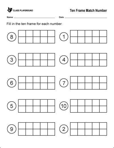 Printable Ten Frame Match Number Kindergarten Math Worksheets School