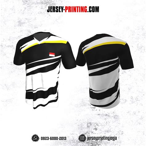 Jersey Badminton Hitam Putih Kuning Garis Jersey Printing Bikin