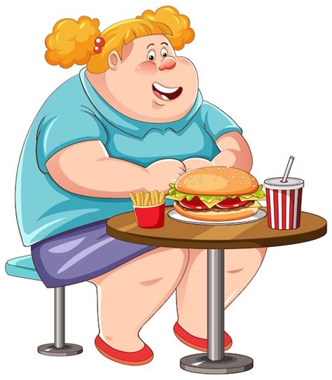 Free Vector Overweight Woman Eating Fast Food On The Table Isolated