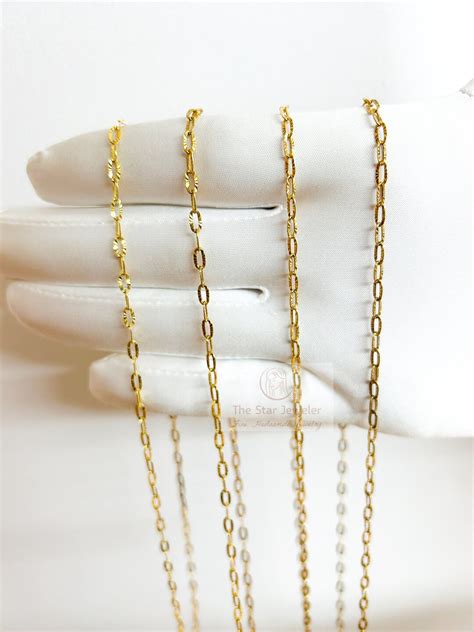 Yellow Gold Paperclip Chain Thin Silver Cable Chain Yellow Gold