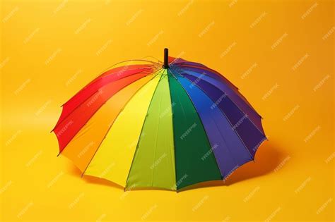 Premium Photo Umbrella Of Rainbow Color On Yellow Background