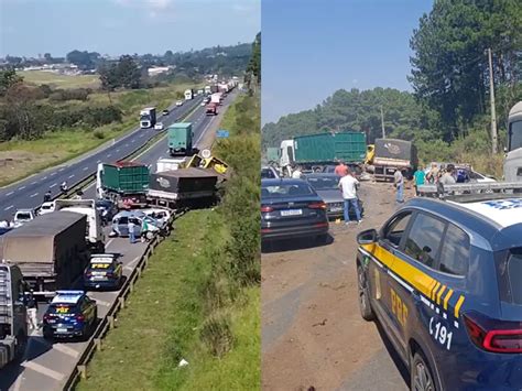 Caminhoneiro não consegue parar e provoca acidente vários veículos