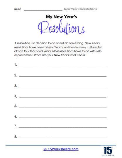 New Year S Resolutions Worksheets 15 Worksheets