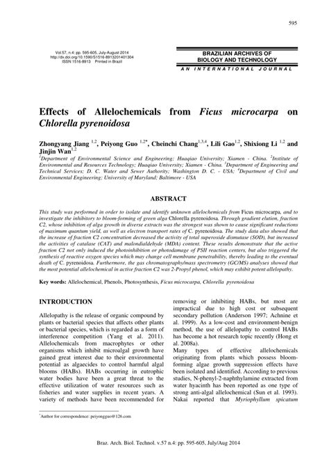 PDF Effects Of Allelochemicals From Ficus Microcarpaon Chlorella