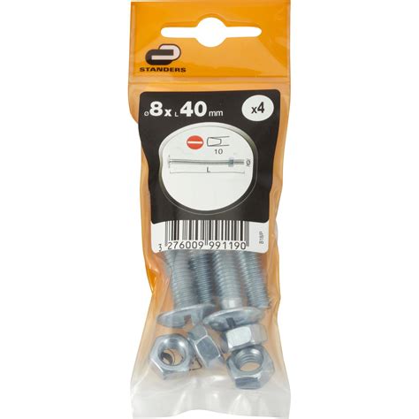 Lot de 4 boulons poêlier acier zingué L 40 0 x Diam 8 mm STANDERS