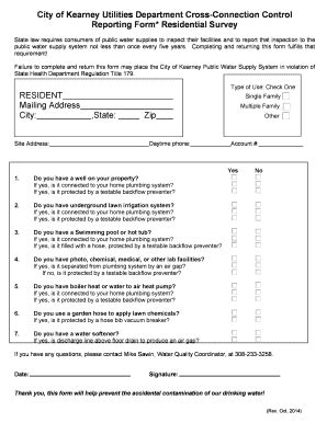 Fillable Online City Of Kearney Water Department Cross Connection