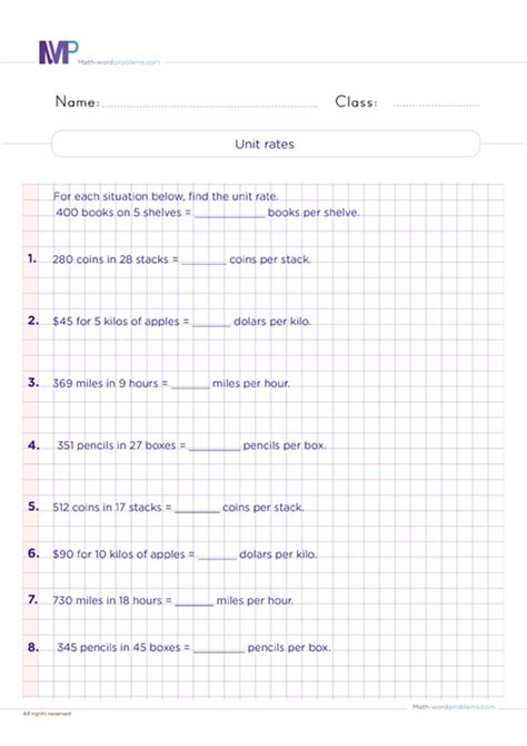 Rates Worksheet Th Grade