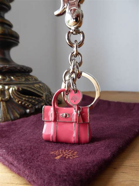 Mulberry Mini Bayswater Keyring Bag Charm In Lipstick Pink Enamel With