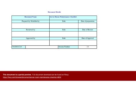 Excel Template Server Room Maintenance Checklist Excel Template Xls Flevy