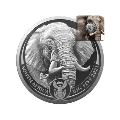 1 Unze Silber Big Five Serie II Elefant Südafrika 2021 BU Aurinum O