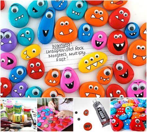 Creative Ideas Diy Funny Painted Rock Monster Magnets